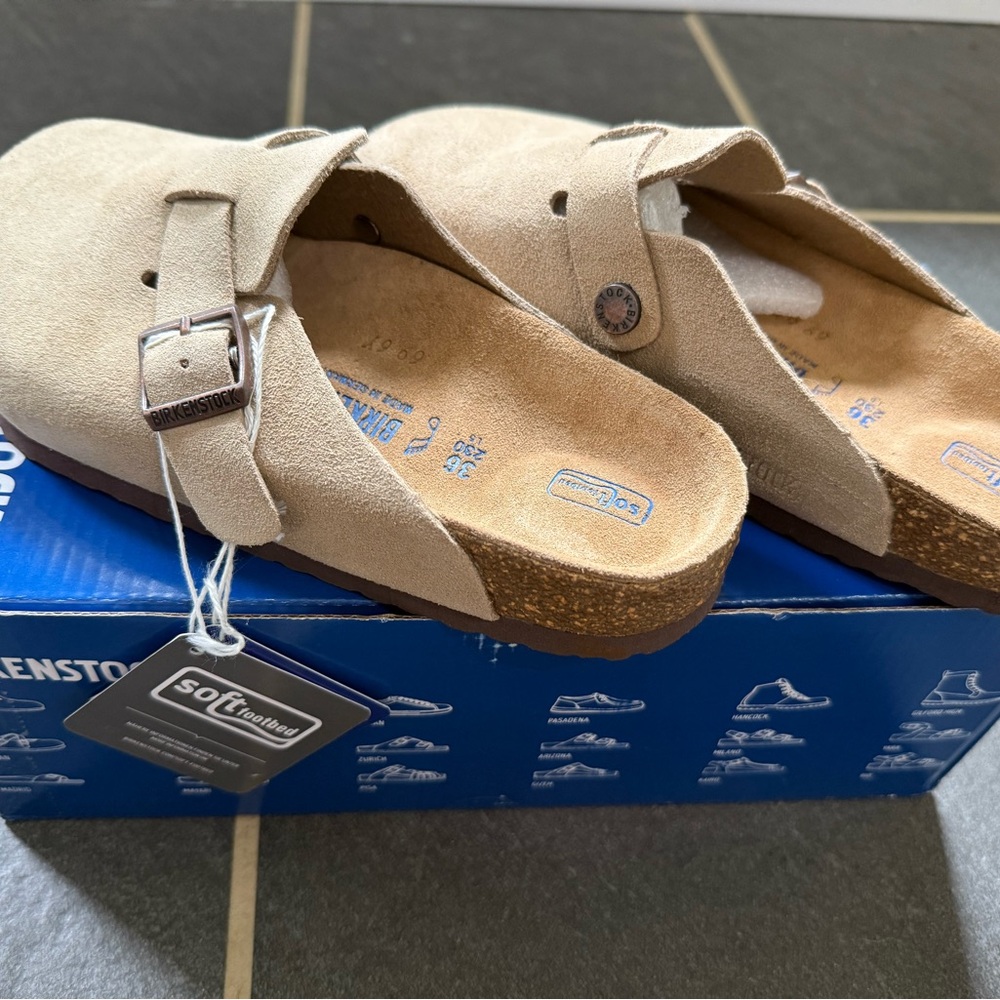 Birkenstock Taupe Suede Slip-On Clogs